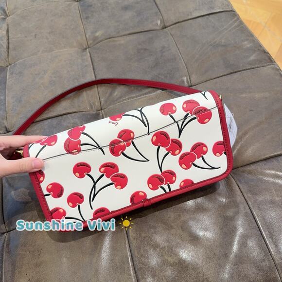NWT Coach Dinky Bag Leather With Cherry Print Brass Chalk Multi CZ493 - Picture 3 of 14